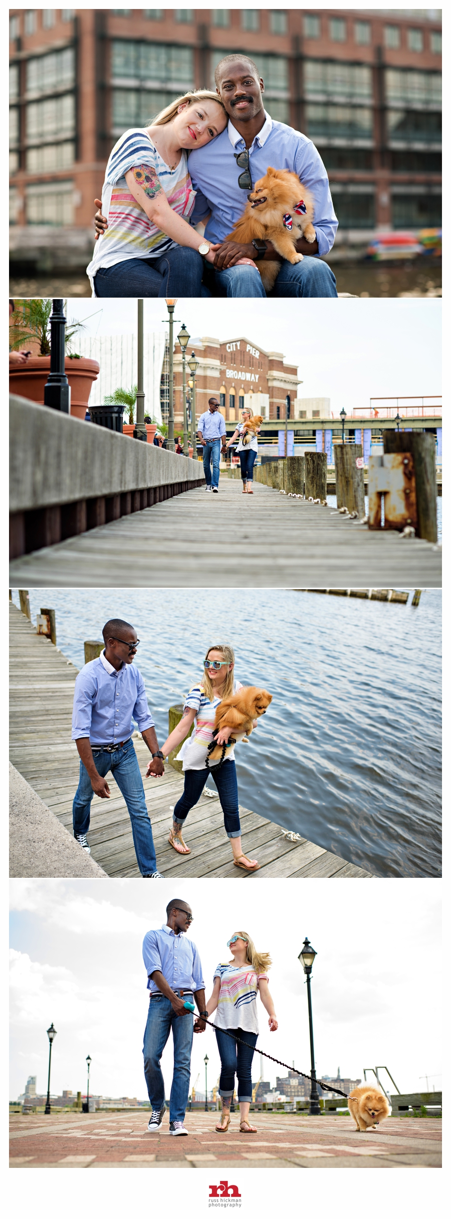 A couple walk along the docks of Fells Point in their Baltimore Engagement Session.